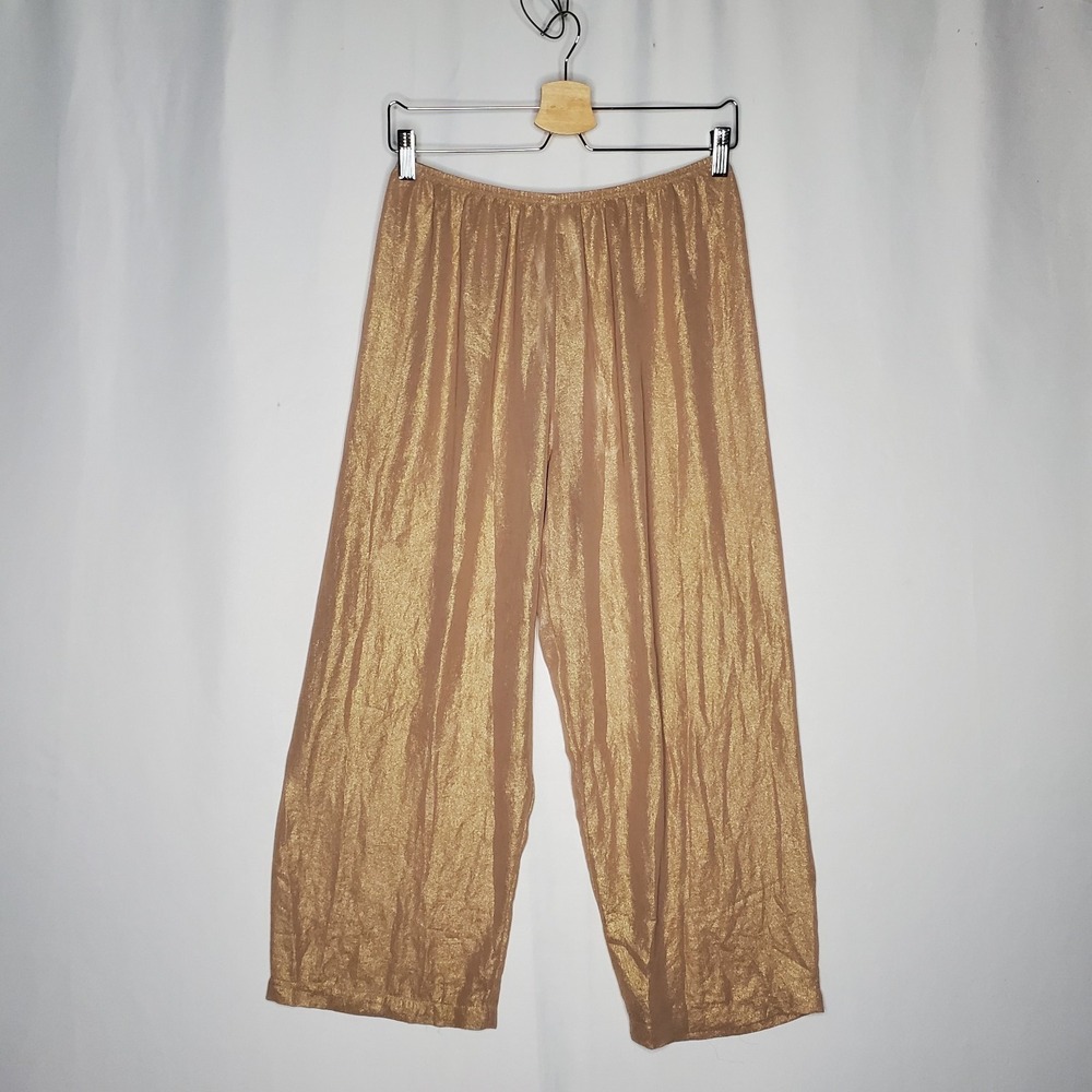 Morgan Taylor Intimates Sheer Metallic Pants‎ Women Medium Nude Gold